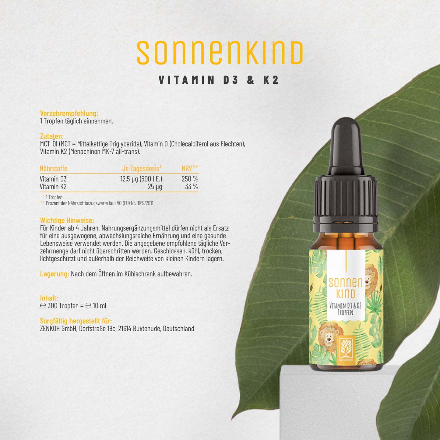 Sonnenkind Vitamin D3 K2 Etikett