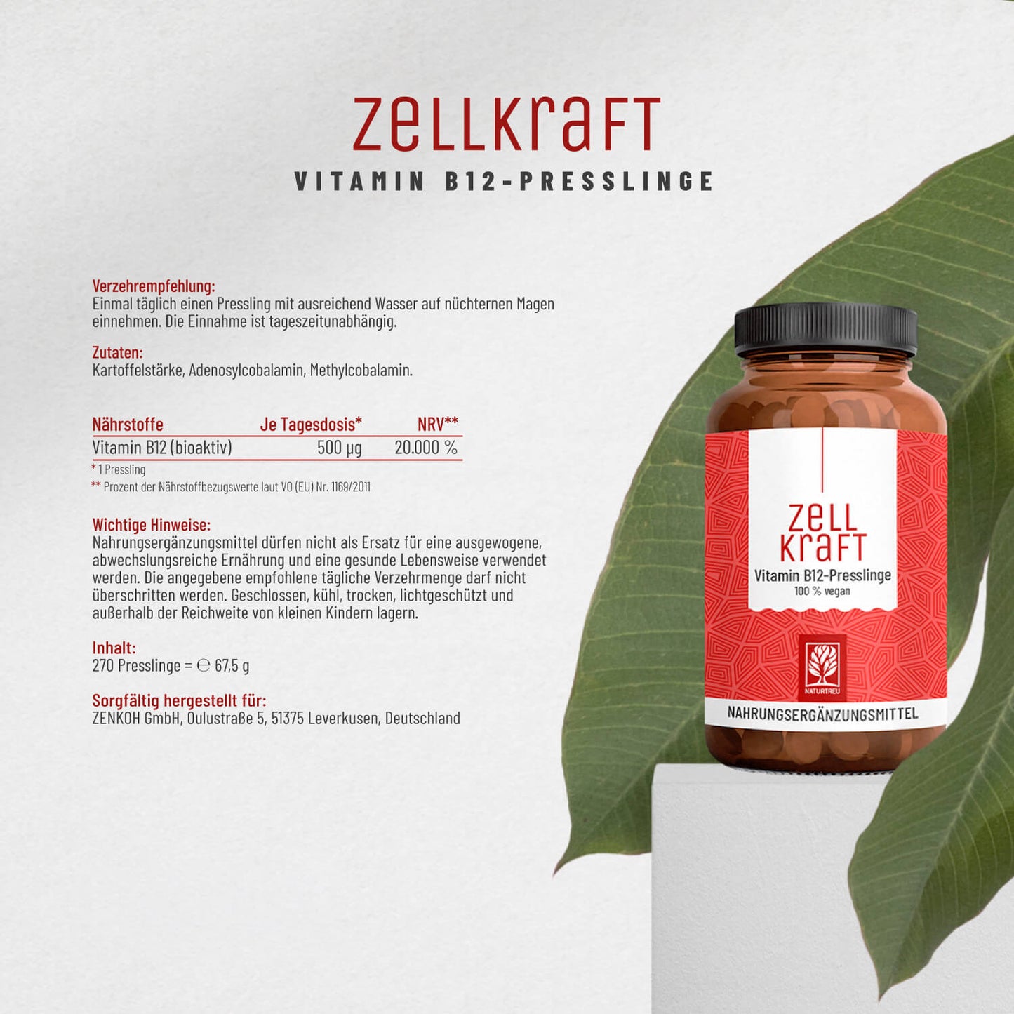 Zellkraft Vitamin B12 Presslinge Etikett