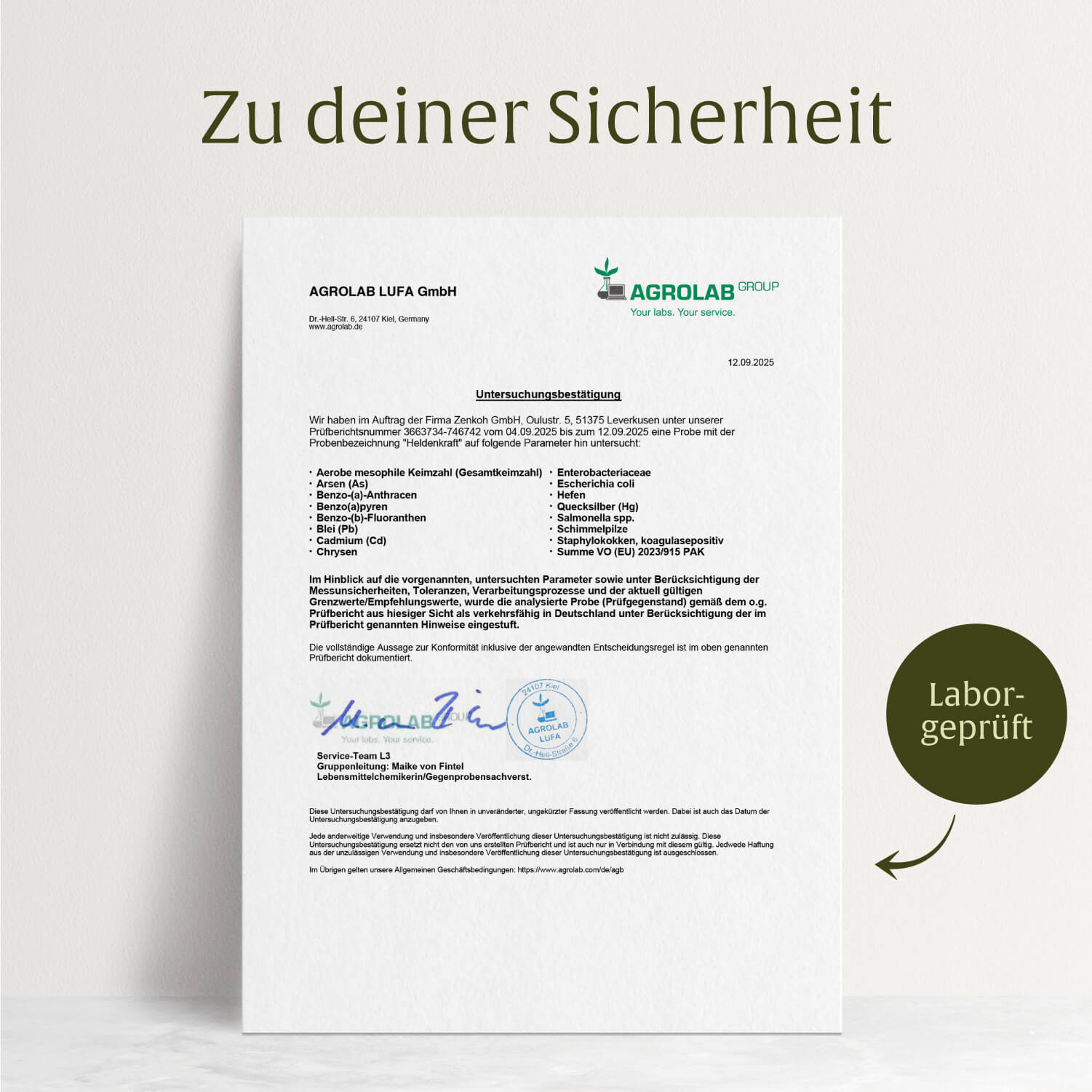 Heldenkraft Laborzertifikat