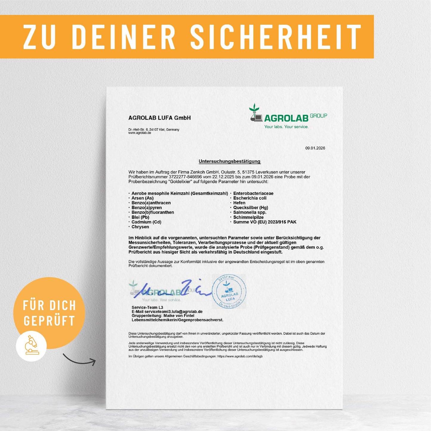 GOEL Goldelixier Creatives DE Onlineshop Laborzertifikat