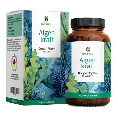 Algenkraft von NATURTREU, 60 Omega 3 Algenöl Kapseln DHA & EPA für 30 Tage