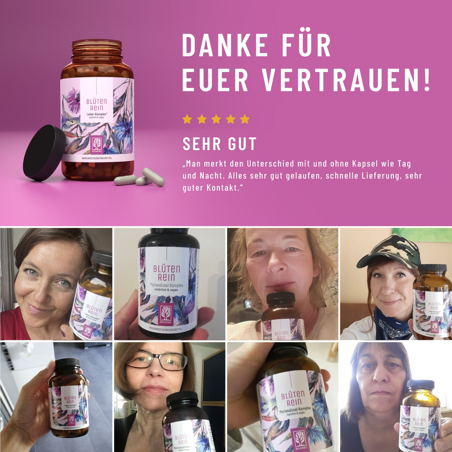 Zufriedene Kundinnen und Kunden mit NATURTREU Blütenrein Leber-Komplex  
