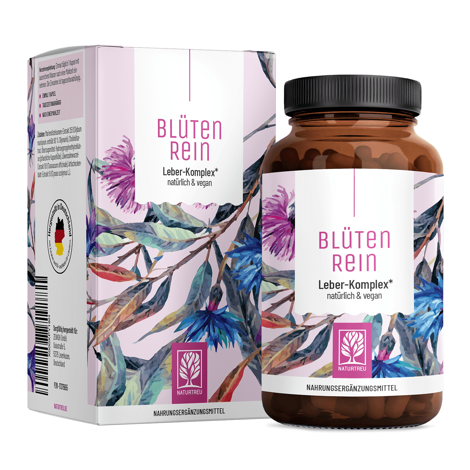 Blütenrein von NATURTREU – mit Mariendistel, Löwenzahn, Artischocke & Cholin – 120 Leber Komplex Kapseln für 4 Monate 