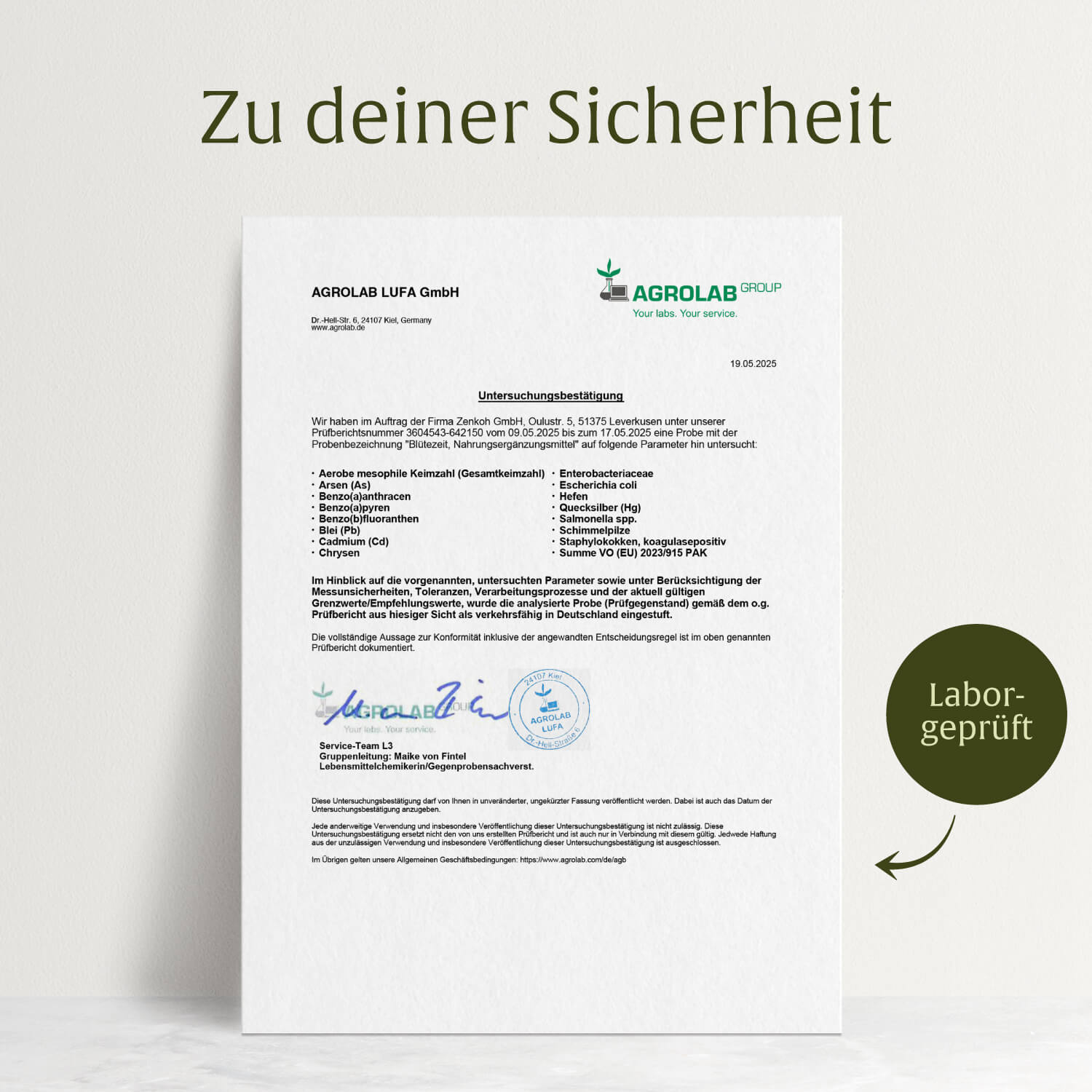 Bluetezeit Quercetin-Komplex Laborzertifikat