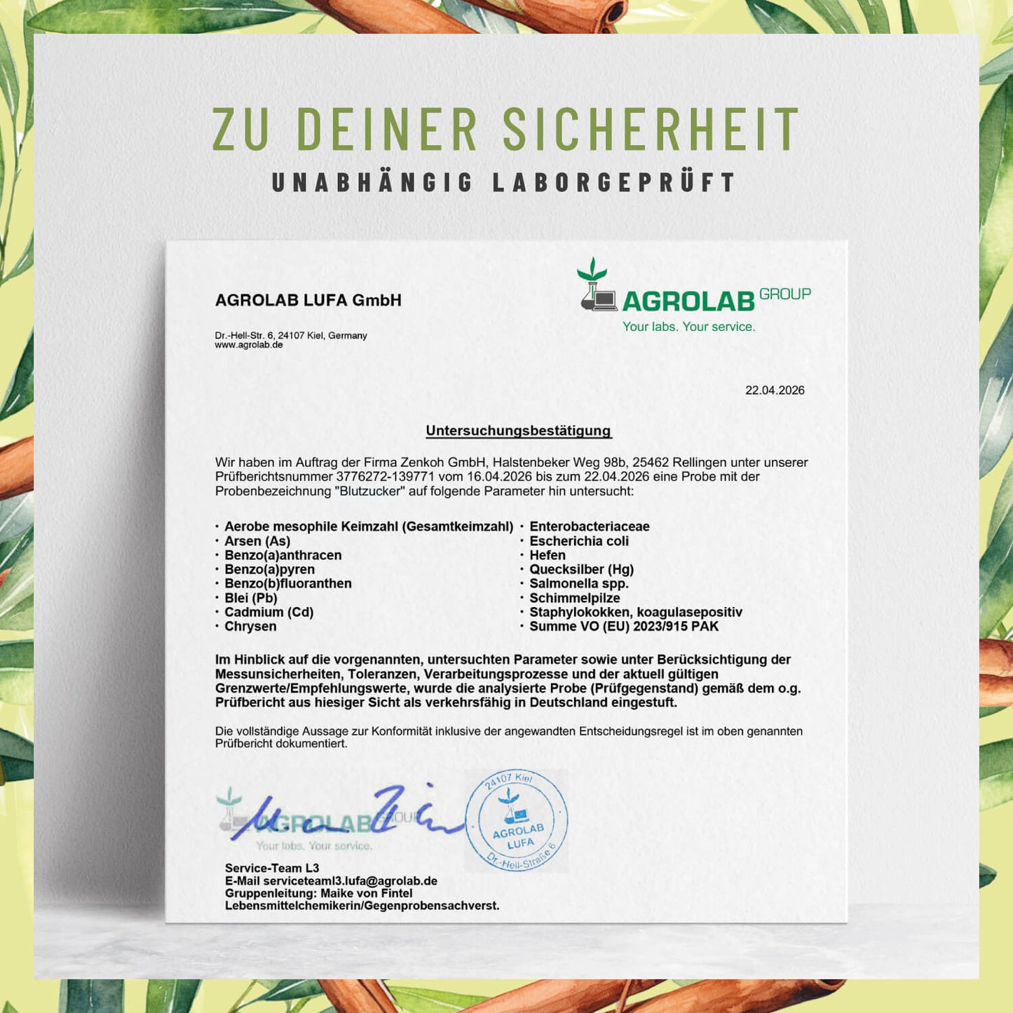 Blutzucker mit-Zimt-Inositol- Olivenblatt Laborzertifikat 