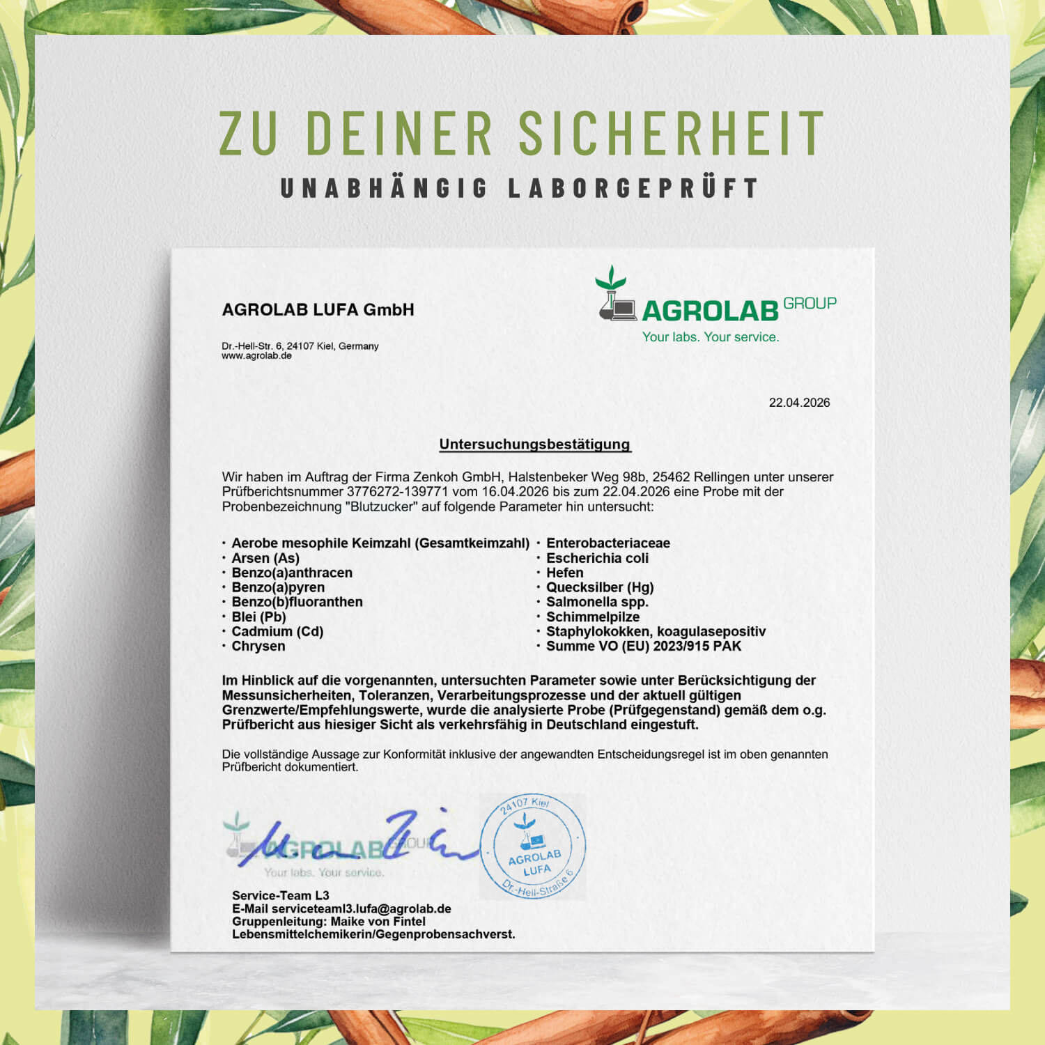 Blutzucker mit-Zimt-Inositol- Olivenblatt Laborzertifikat 