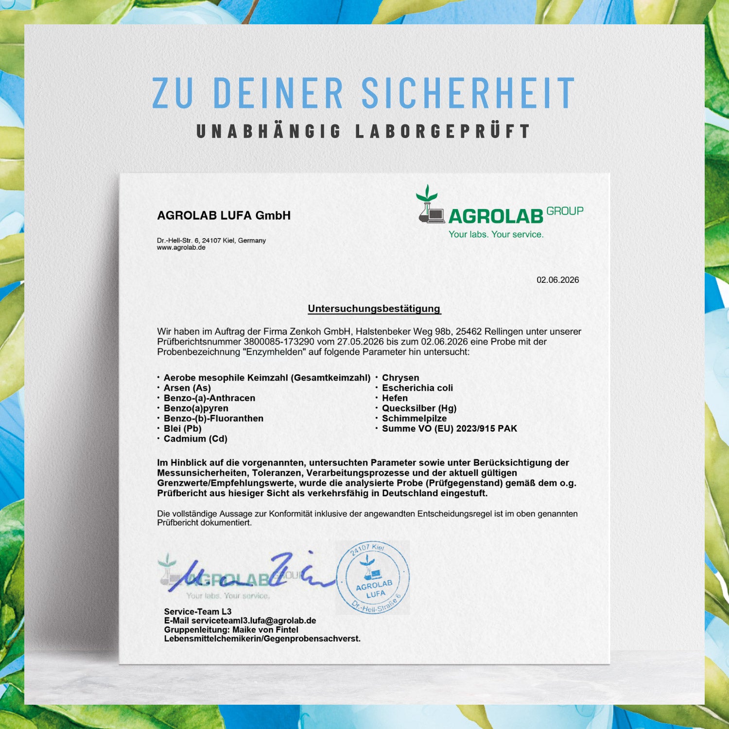 Enzymhelden Enzym-Komplex Laborzertifikat