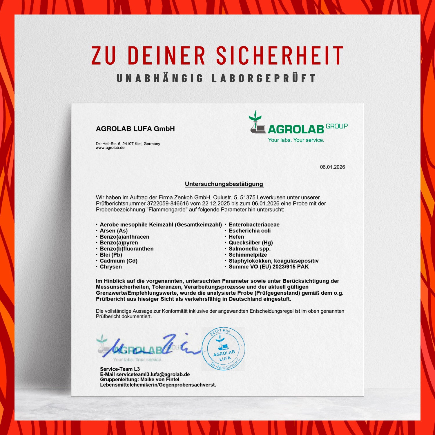 Flammengarde Weihraum-Ingwer-Kurkuma-komplex Laborzertifikat 