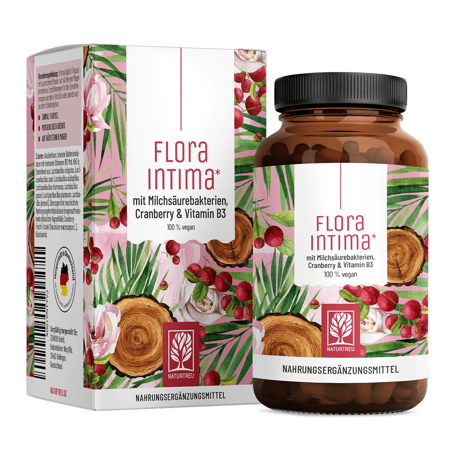 Floraintima von NATURTREU – mit Milchsäurebakterien mit Cranberry & Vitamin B3 – 60 Kapseln für 2 Monate 