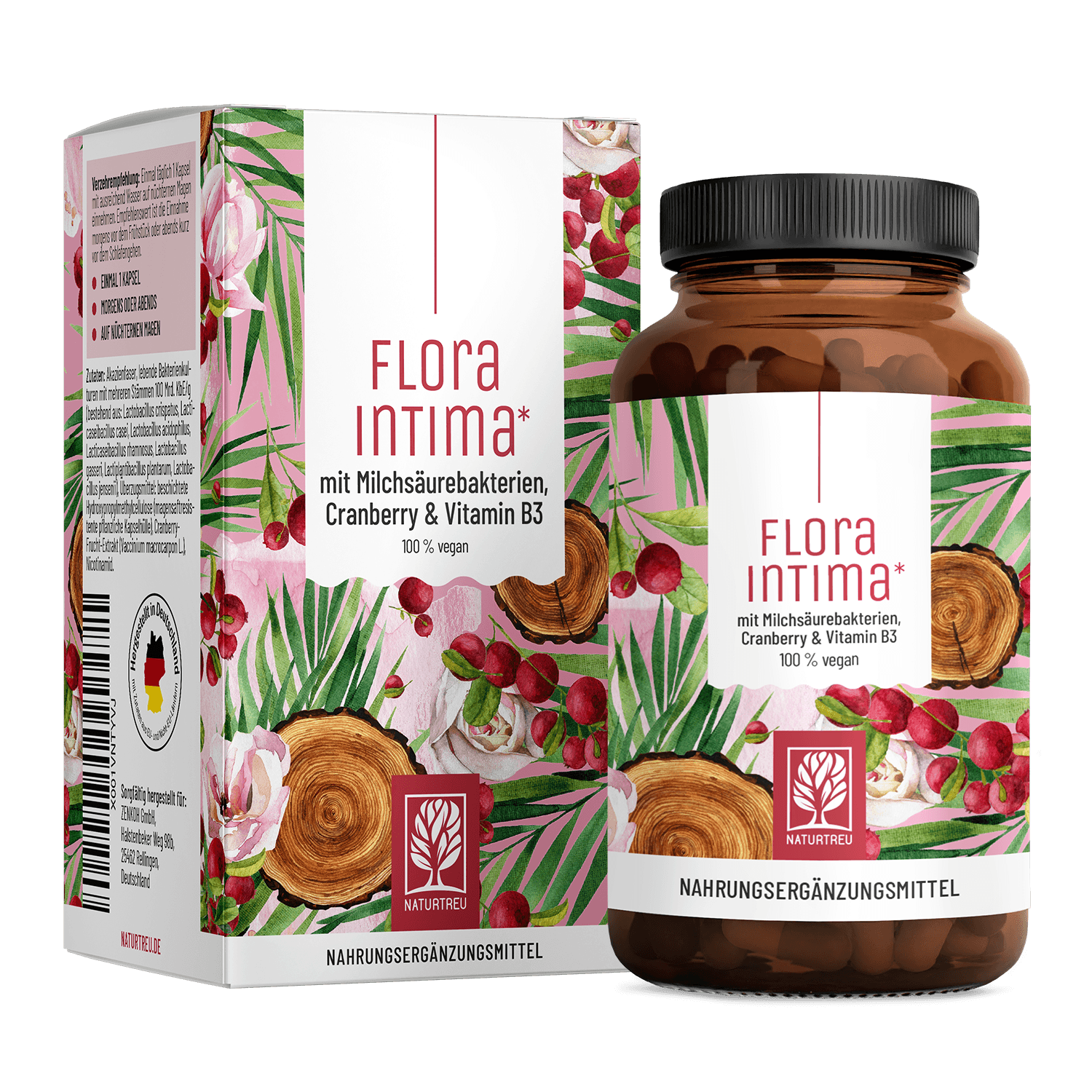 Floraintima von NATURTREU – mit Milchsäurebakterien mit Cranberry & Vitamin B3 – 60 Kapseln für 2 Monate 