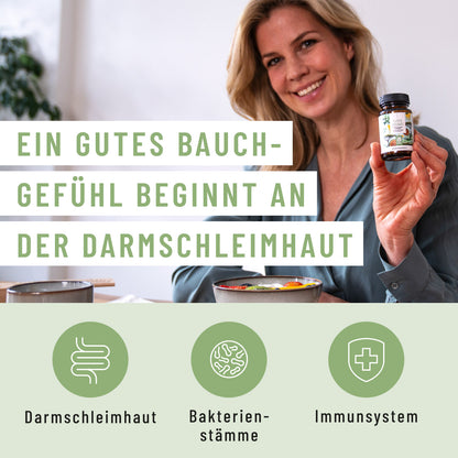 Grafik: NATURTREU Florazauber Kapseln leisten einen wichtigen Beitrag für Darmschleimhaut und das Immunsystem.