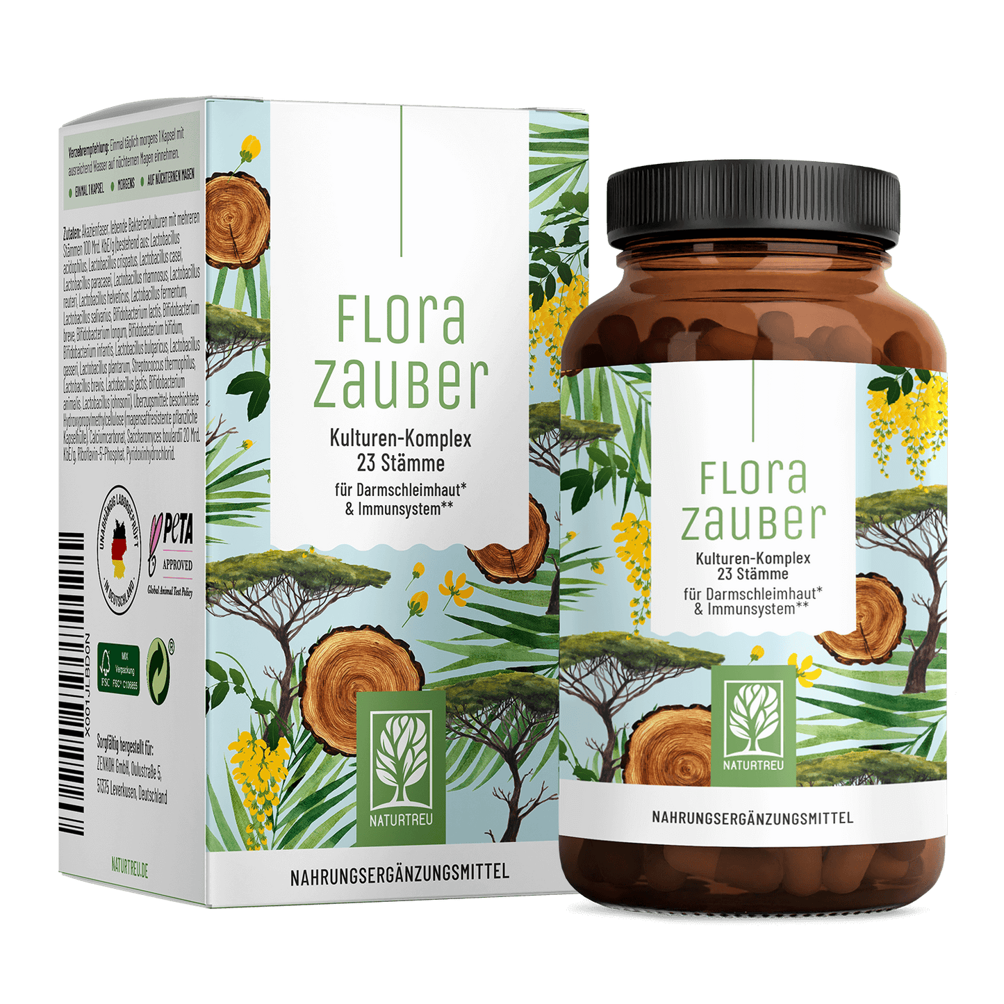 Florazauber von NATURTREU, Kulturen-Komplex mit 60 Probiotika Kapseln für 2 Monate.