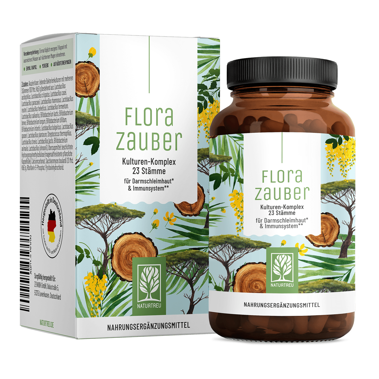 Florazauber von NATURTREU, Kulturen-Komplex mit 60 Probiotika Kapseln für 2 Monate.