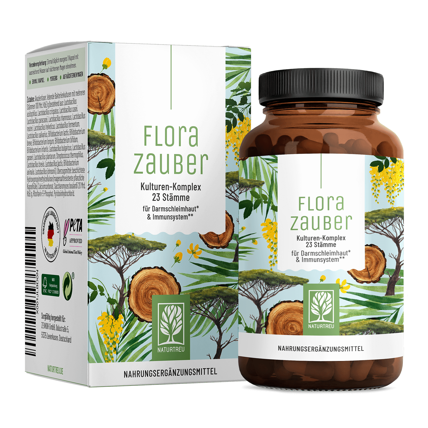 Florazauber von NATURTREU, Kulturen-Komplex mit 60 Probiotika Kapseln für 2 Monate.