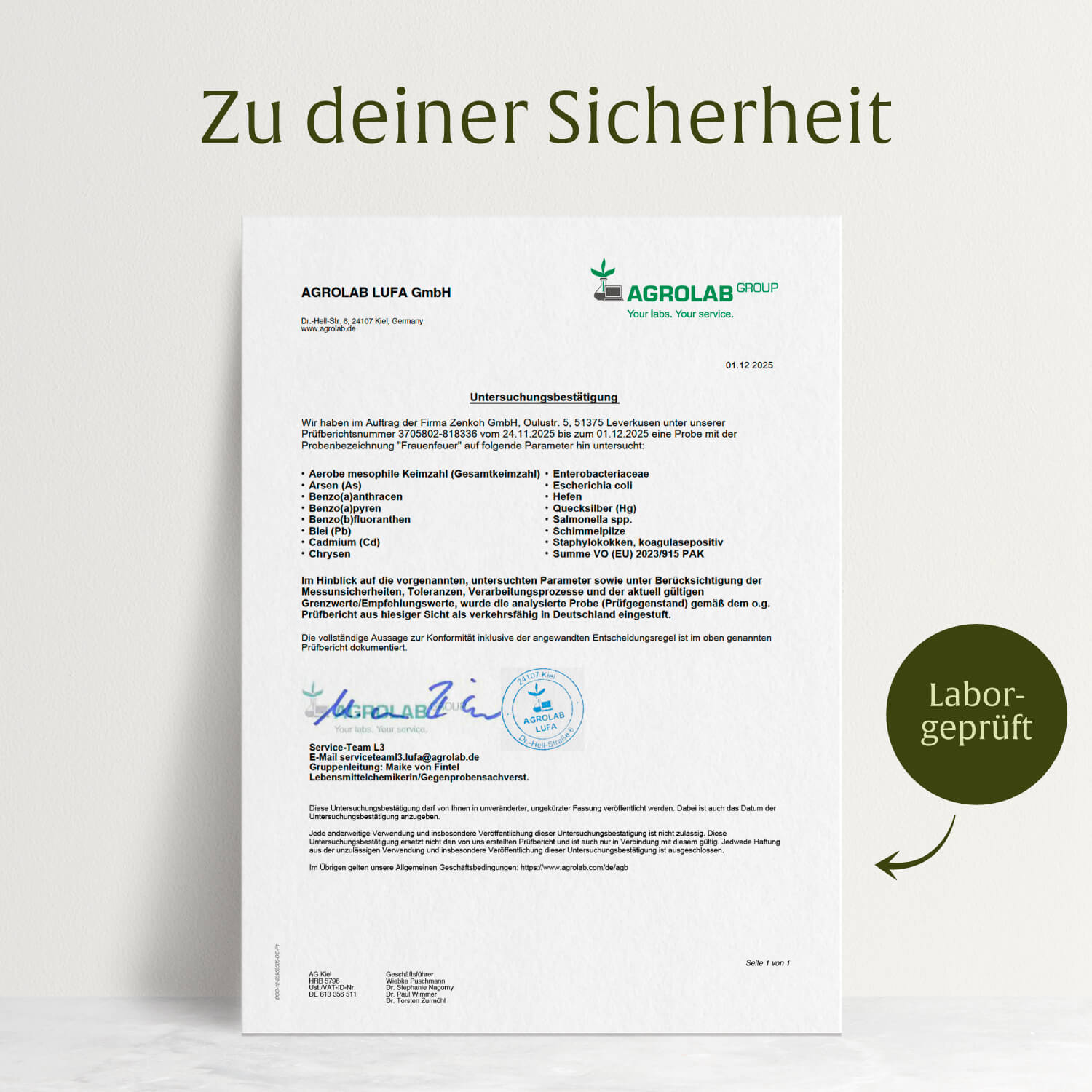 Frauenfeuer Roter Maca-Komplex Laborzertifikat