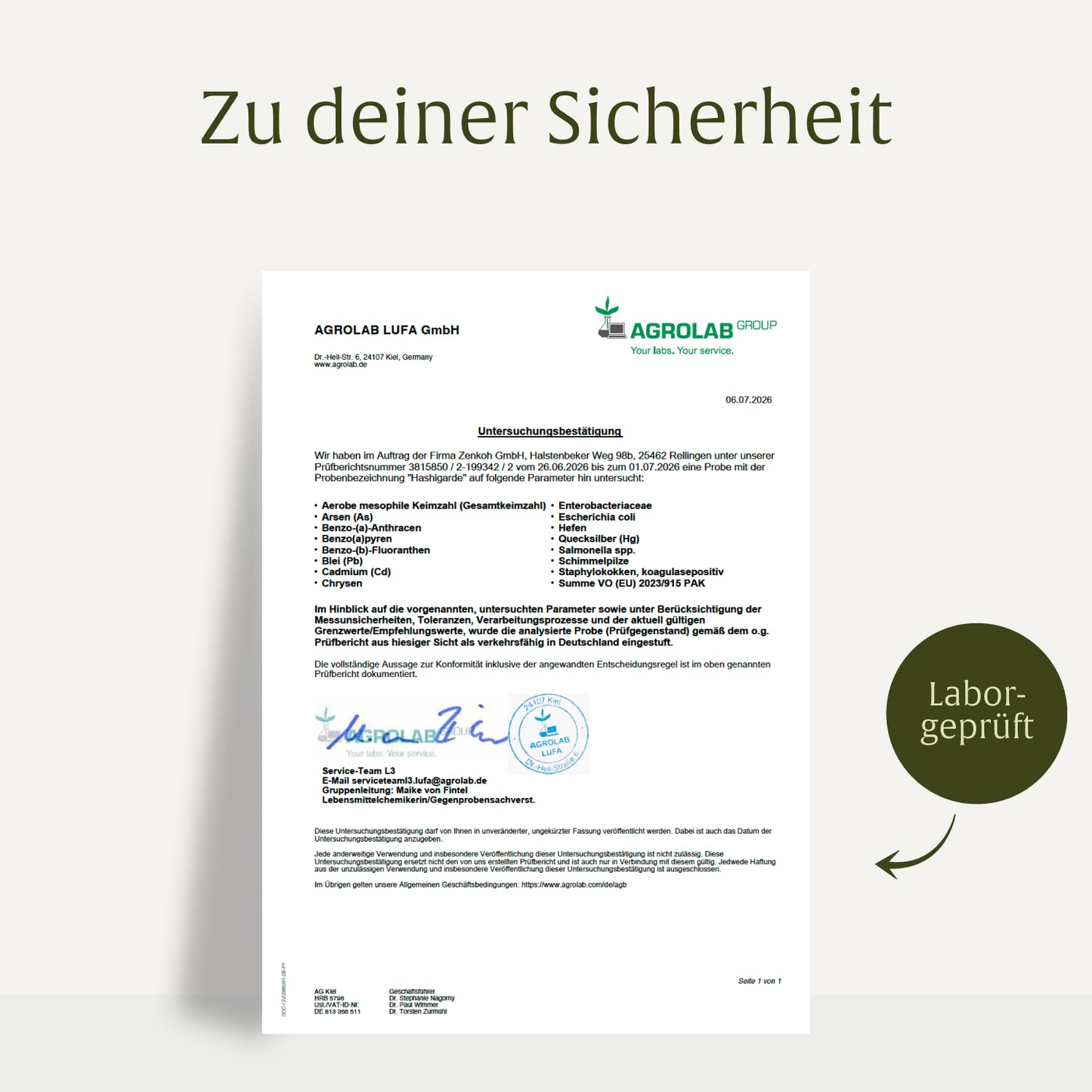 Hashigarde Creatives DE Laborzertifikat