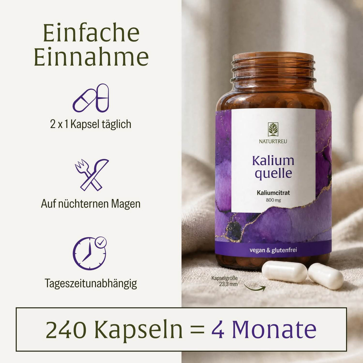Kaliumquelle: Kalium Kapseln mit 800 mg elementarem Kalium