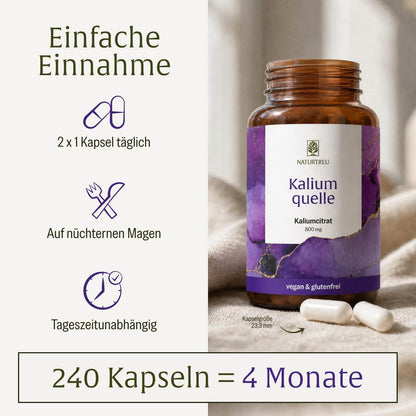 Kaliumquelle: Kalium Kapseln mit 800 mg elementarem Kalium