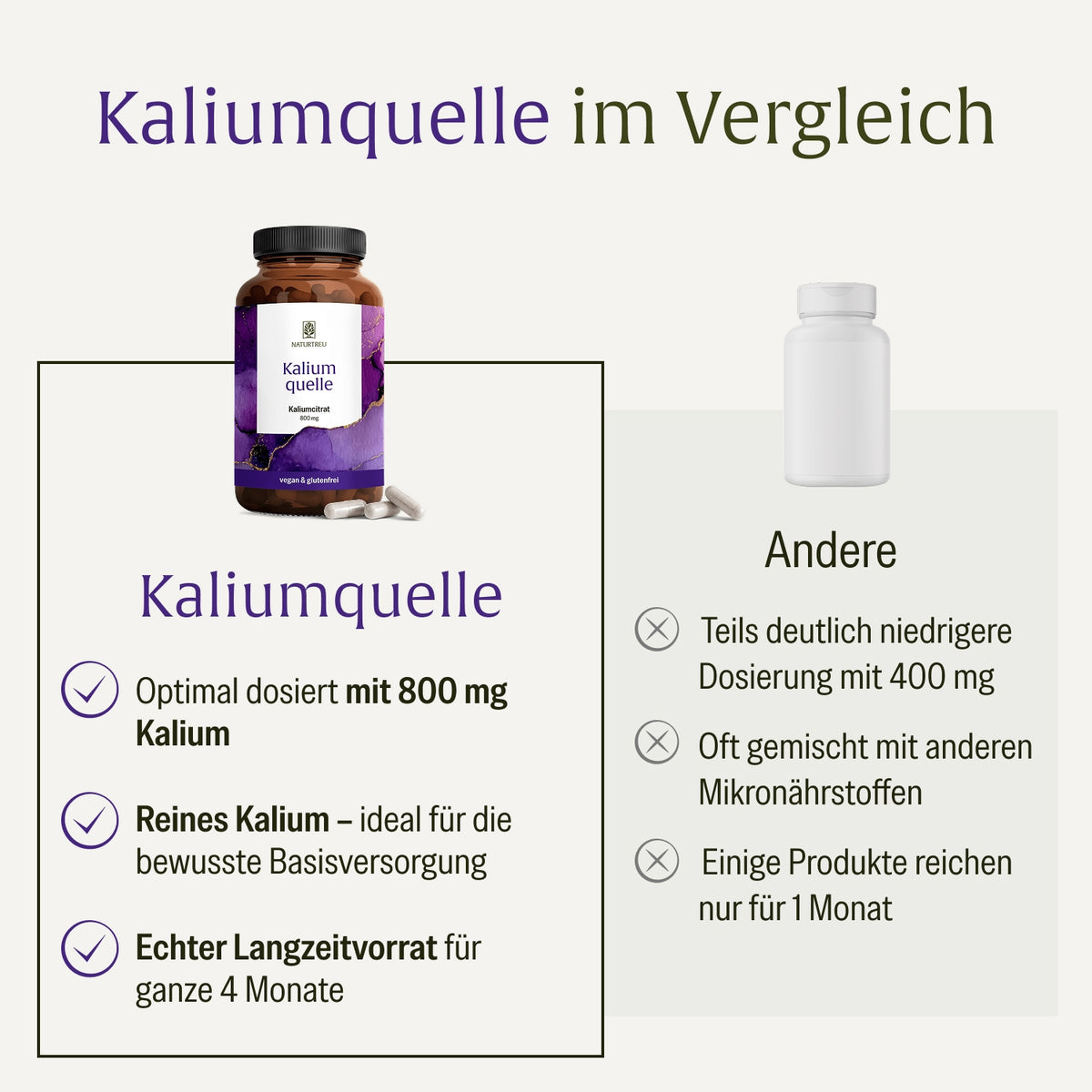 Kaliumquelle: Kalium Kapseln mit 800 mg elementarem Kalium
