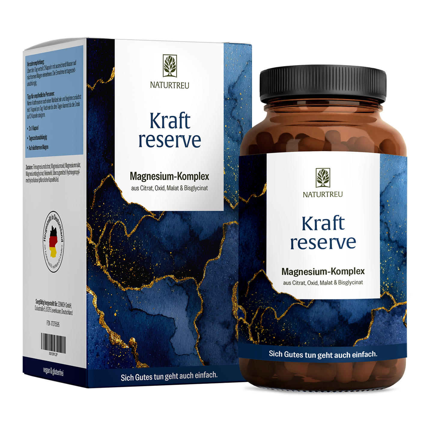 Kraftreserve von NATURTREU – Magnesium-Komplex aus Citrat, Oxid, Malat und Bisglycinat – 180 Kapseln für 3 Monate 