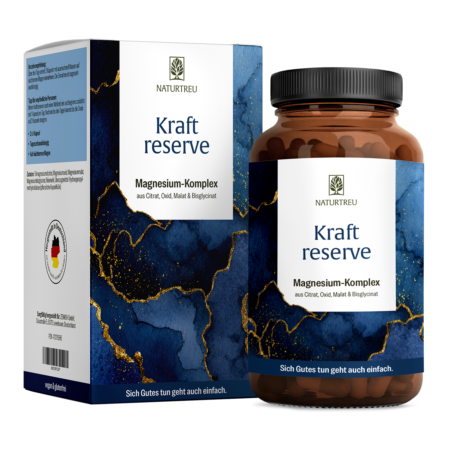 Kraftreserve von NATURTREU – Magnesium-Komplex aus Citrat, Oxid, Malat und Bisglycinat – 180 Kapseln für 3 Monate 