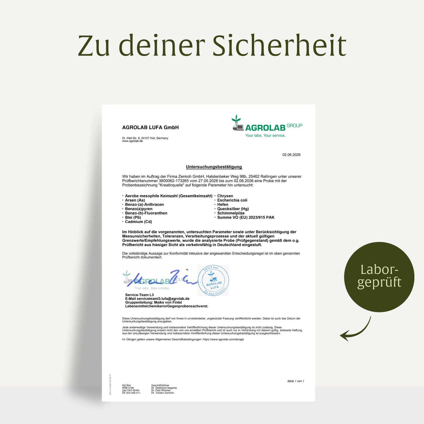 Kreatinquelle Kreatin-Monohydrat Laborzertifikat