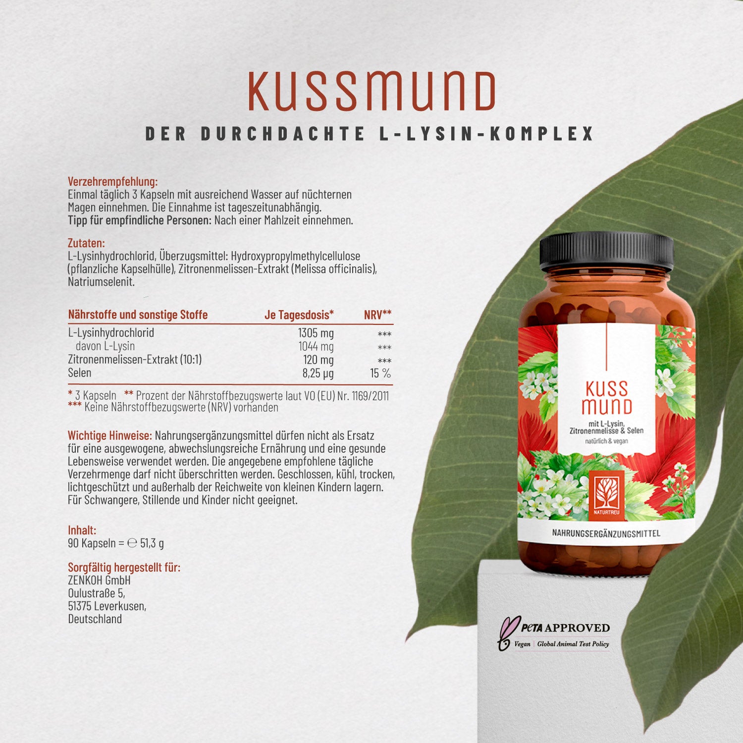 Kussmund L-Lysin Zitronenmelisse Selen Etikett 