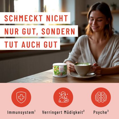 Matchaelixier Matcha Pulver Lucuma Morninga Moodbild 01