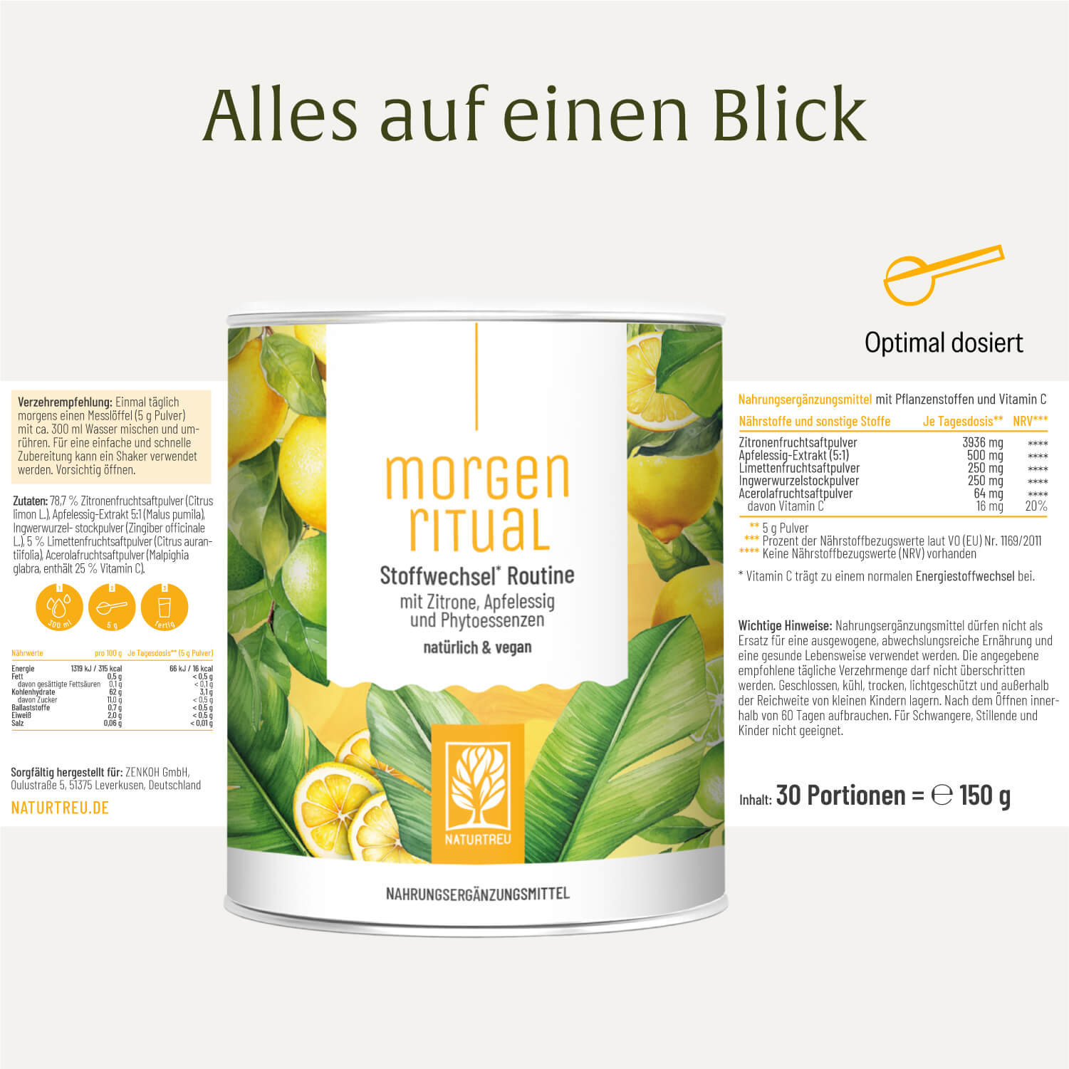 Morgenritual NATURTREU: Nährwertangaben, Inhaltsstoffe + Verzehrempfehlung.