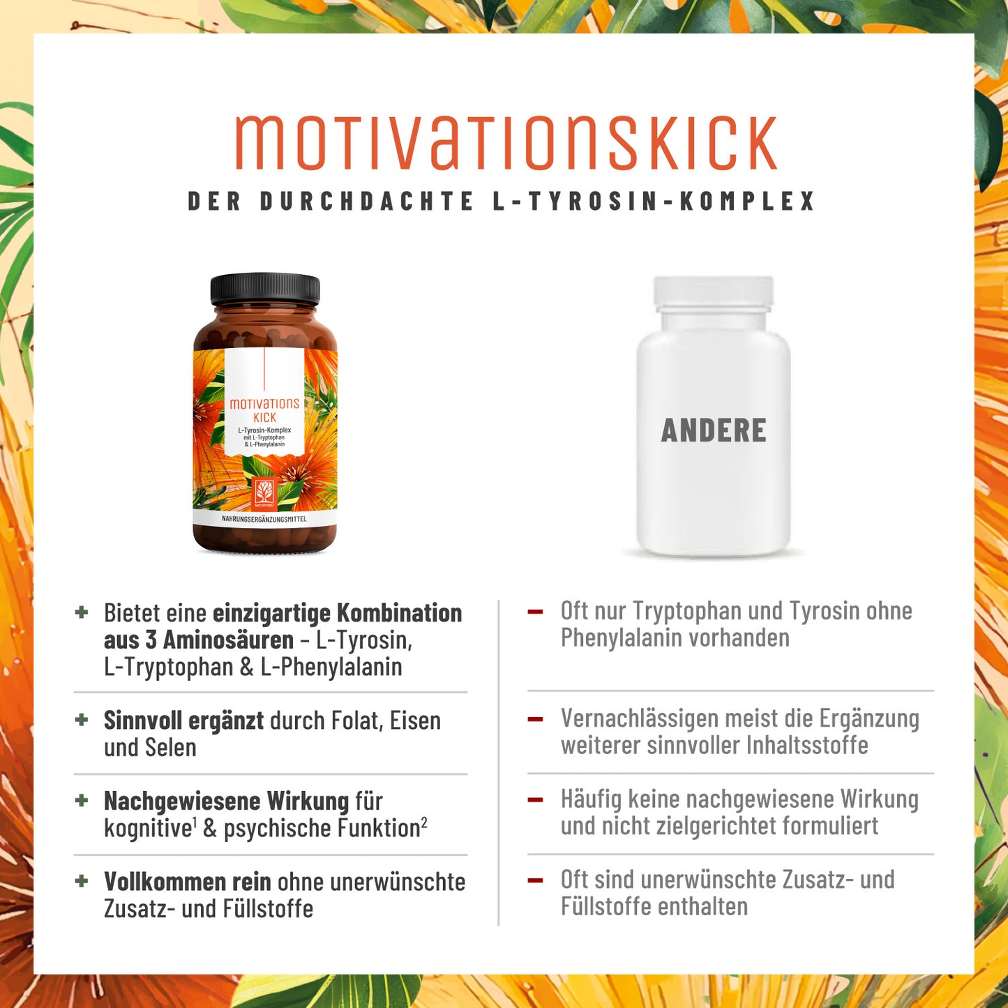 Motivationskick L-Tyrosin-Komplex Vergleichstabelle