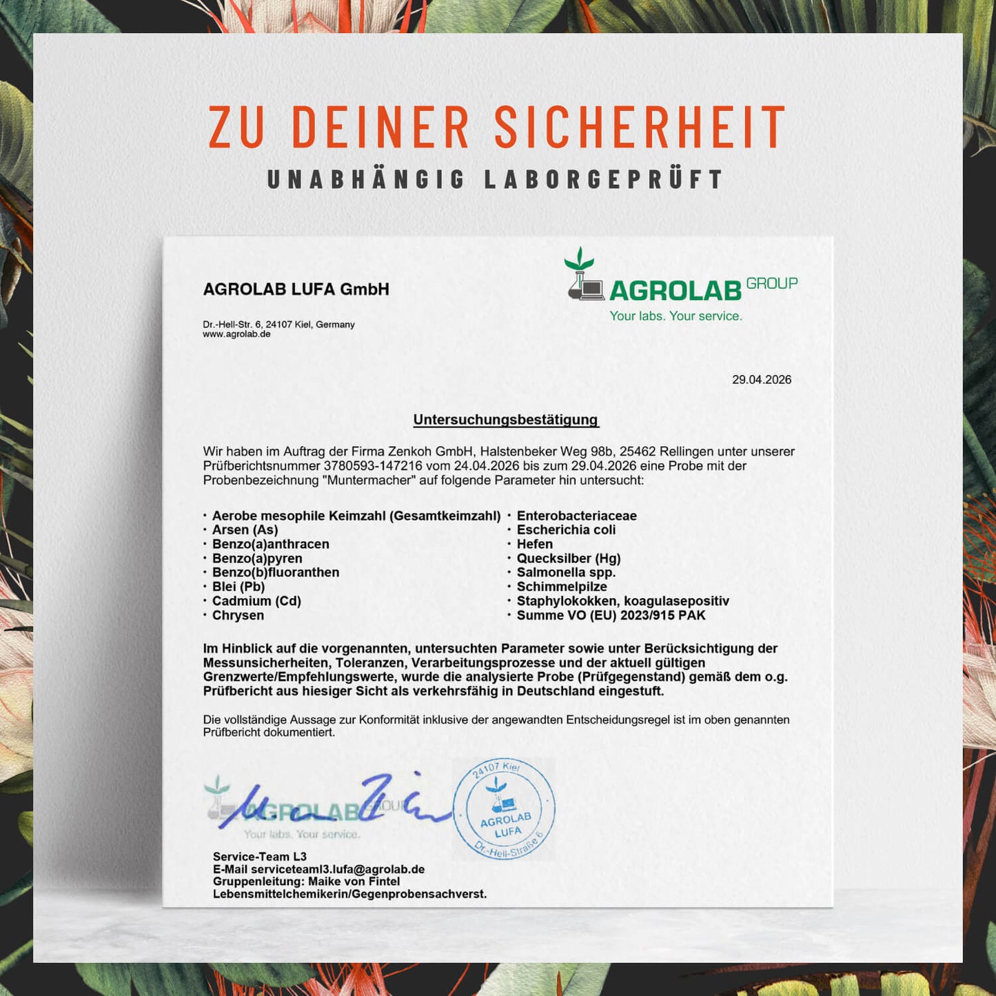 Muntermacher Koffein-Komplex Laborzertifikat