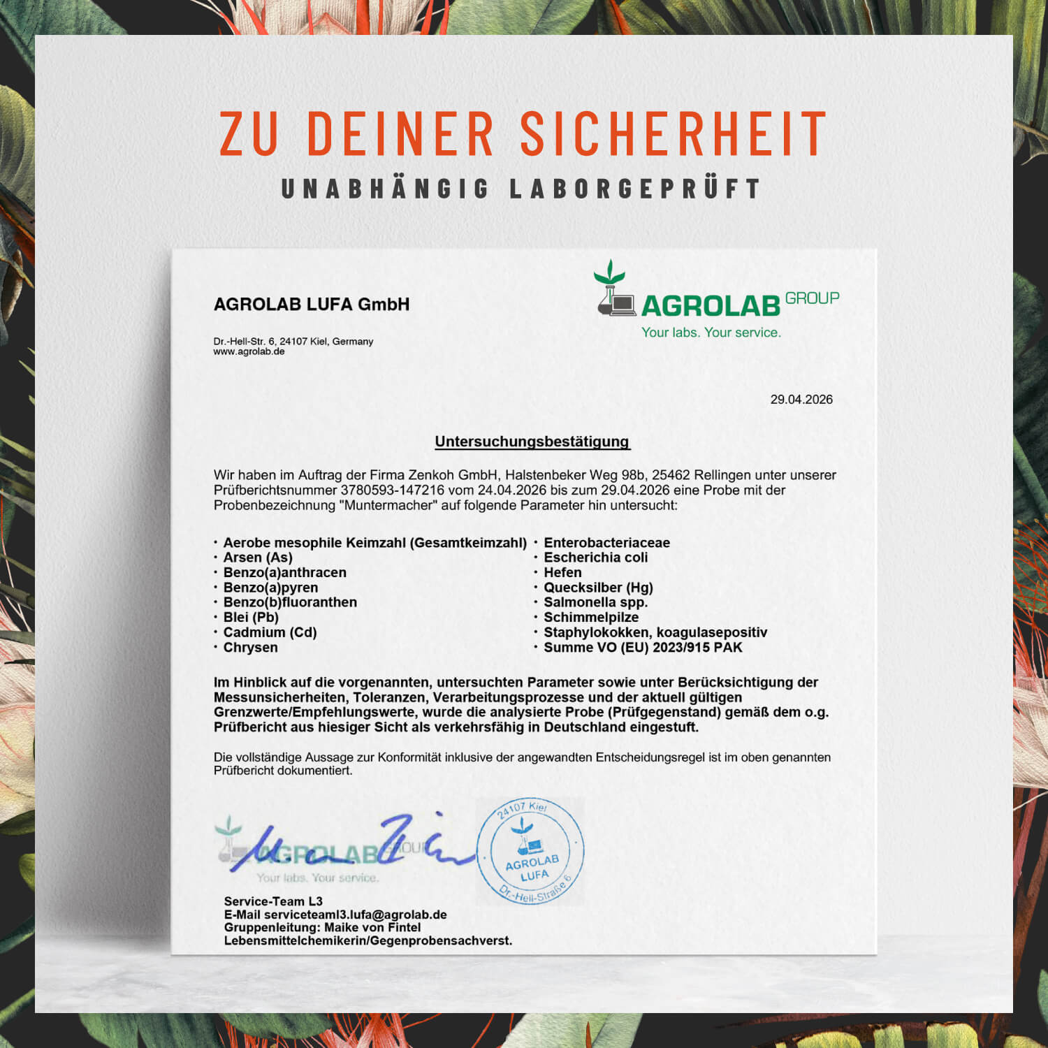 Muntermacher Koffein-Komplex Laborzertifikat