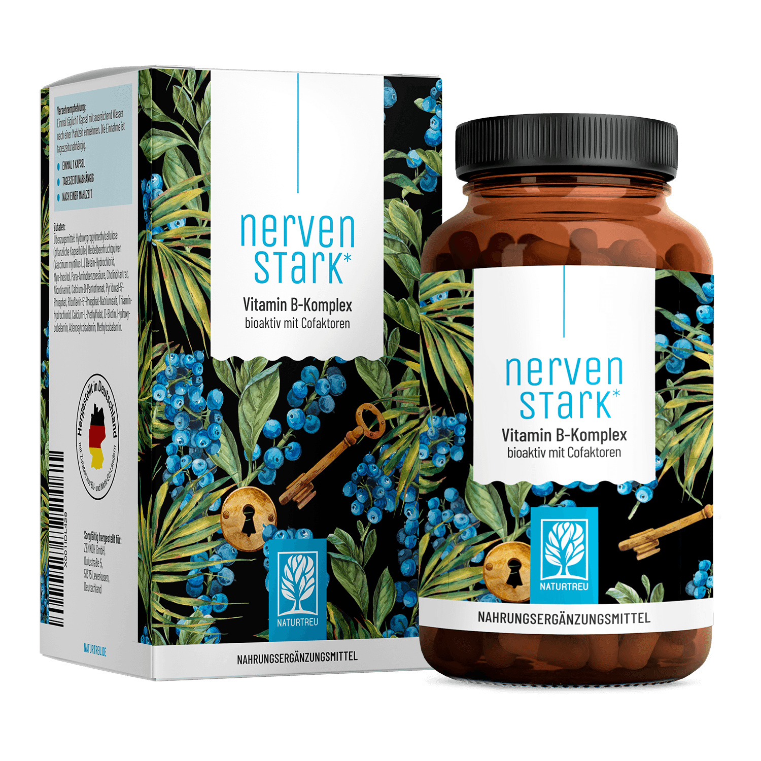 Nervenstark von NATURTREU, 120 Vitamin B Komplex Kapseln für 4 Monate.