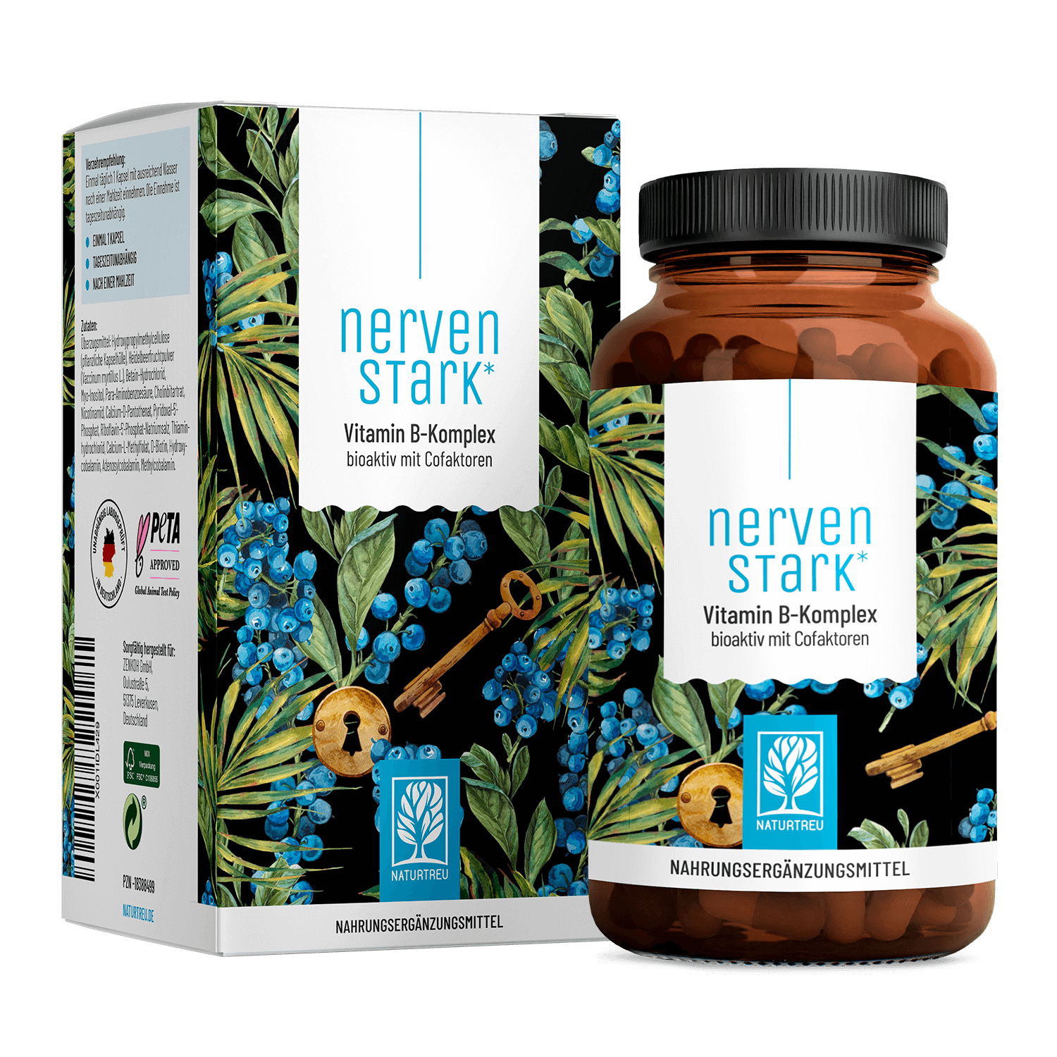 Nervenstark von NATURTREU, 120 Vitamin B Komplex Kapseln für 4 Monate.
