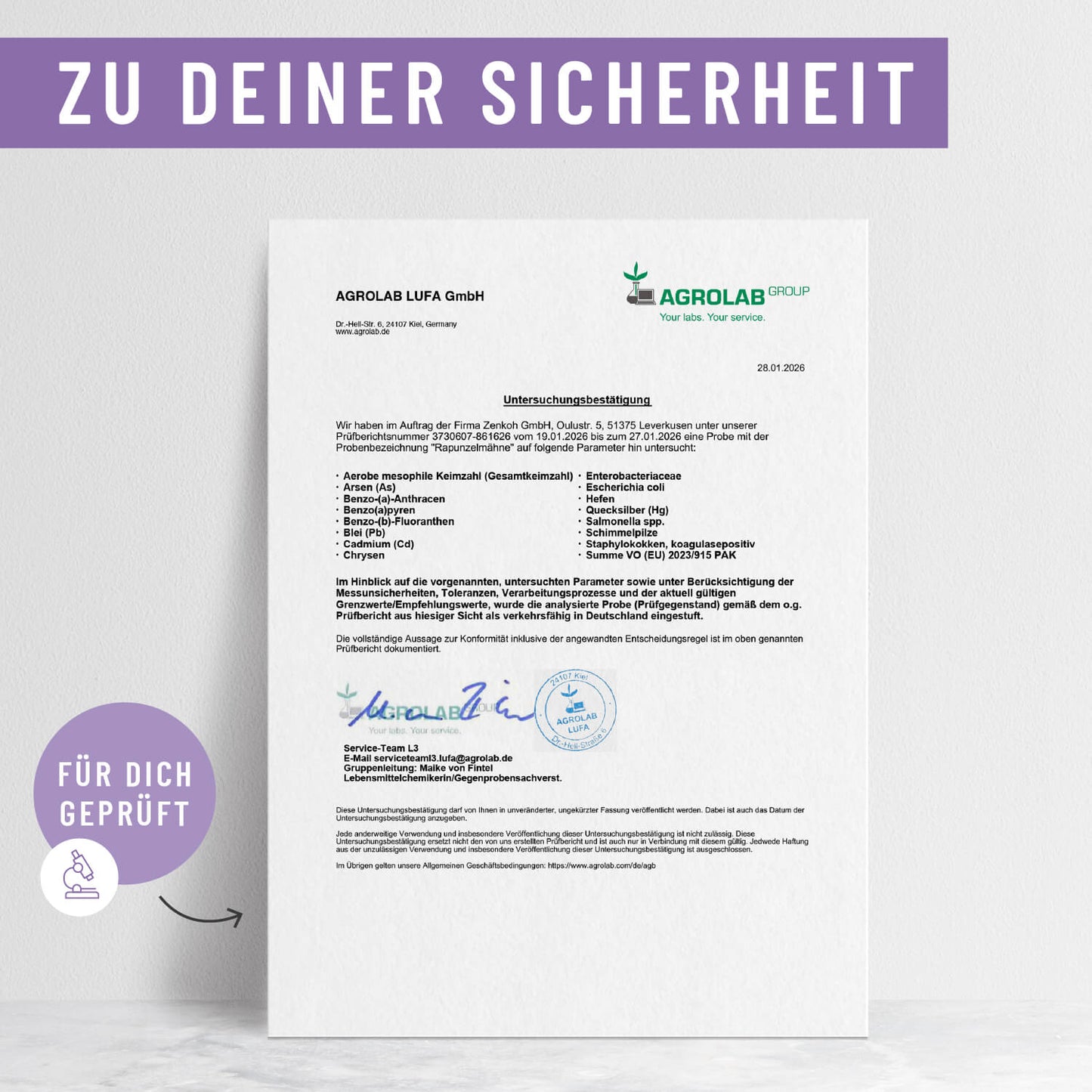 Rapunzelmaehne Haarwurzel-Komplex Laborzertifikat