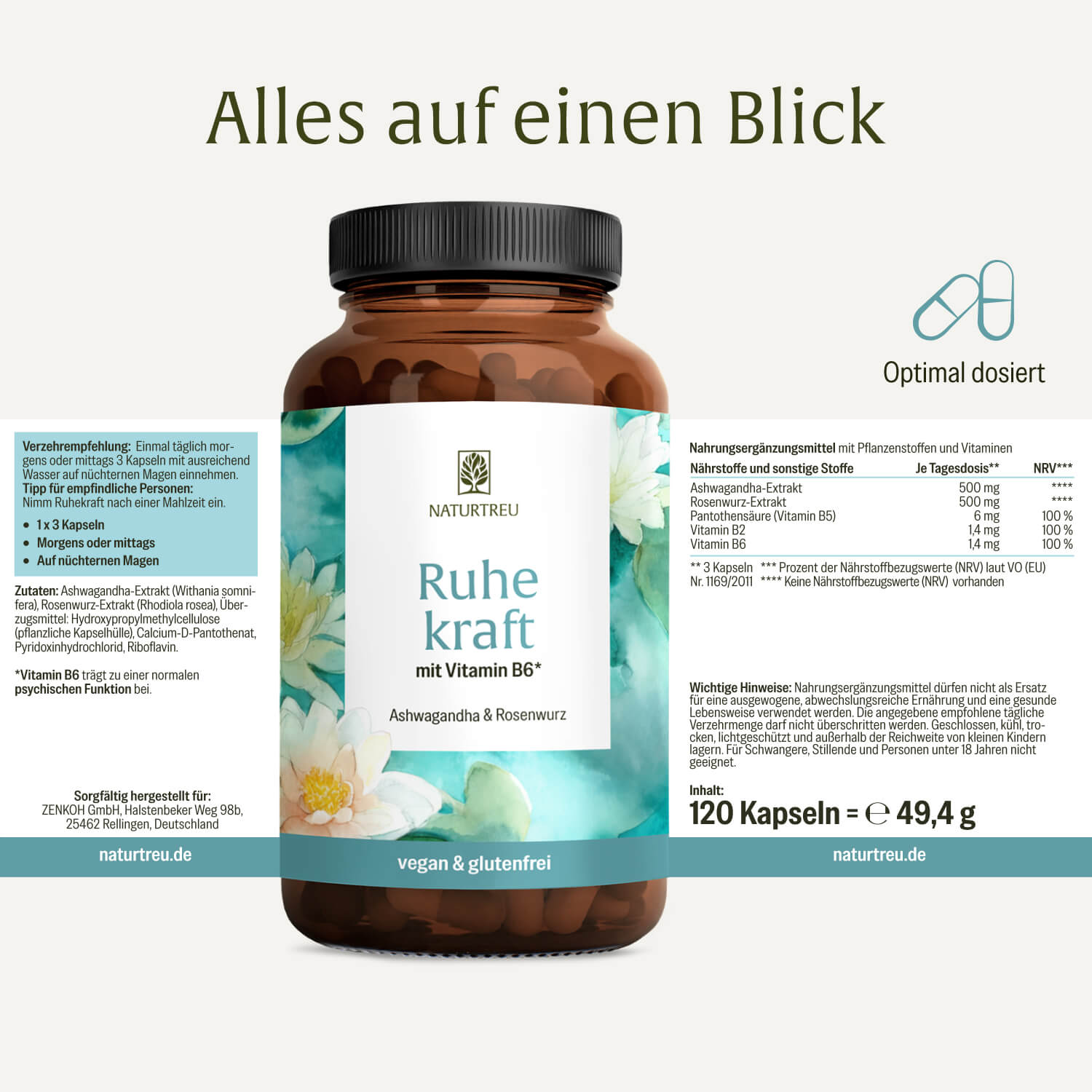 Ruhepol Ashwagandha-Rosenwurz Etikett 