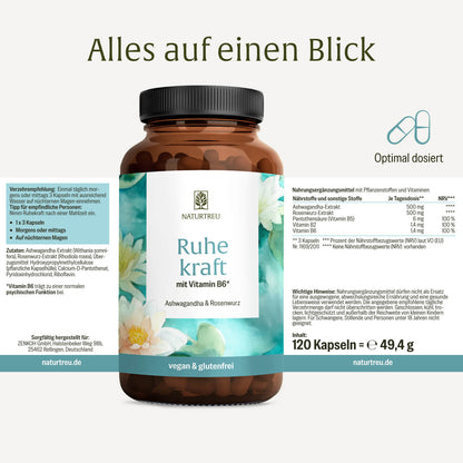 Ruhepol Ashwagandha-Rosenwurz Etikett 