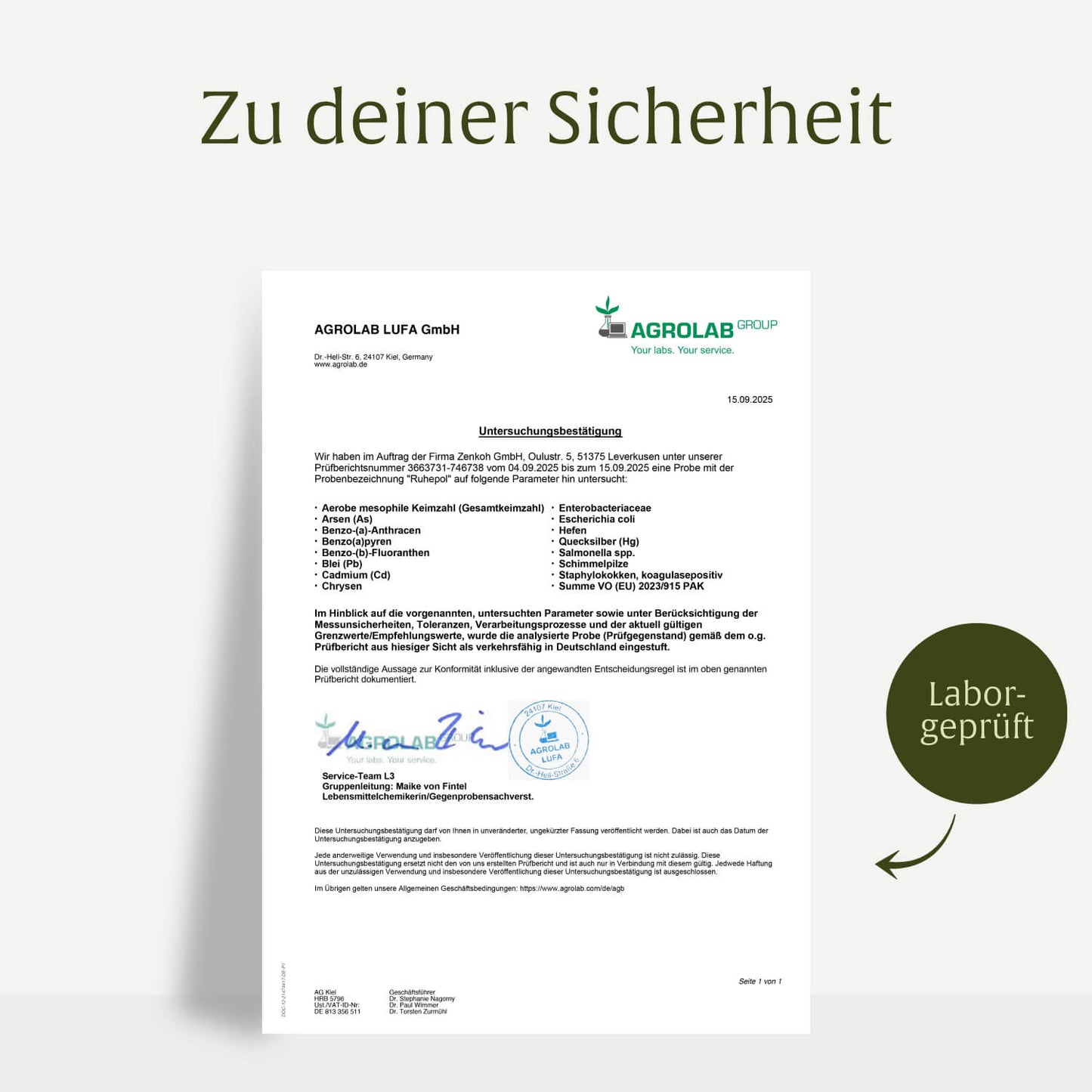 Ruhepol Ashwagandha-Rosenwurz Laborzertifikat 