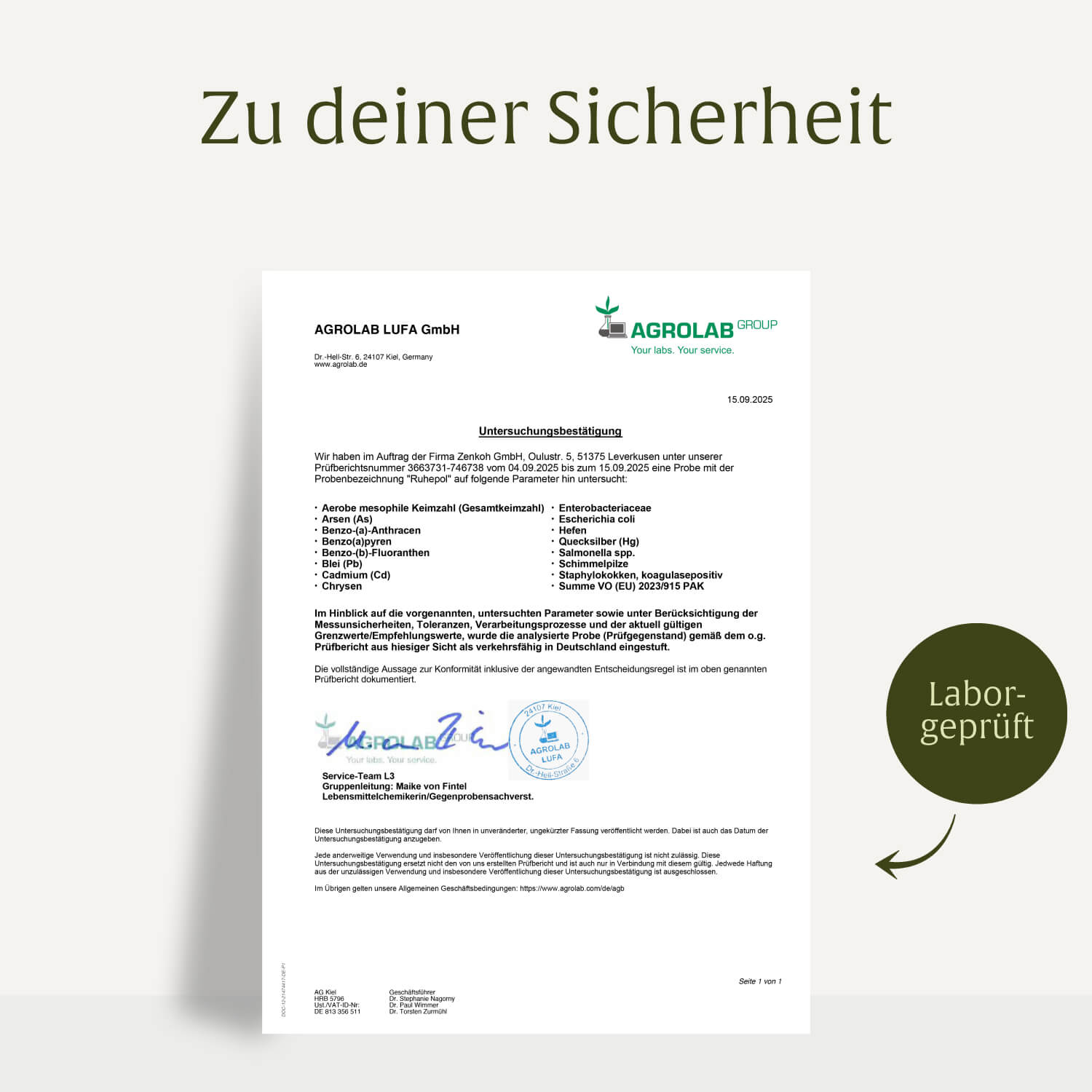 Ruhepol Ashwagandha-Rosenwurz Laborzertifikat 