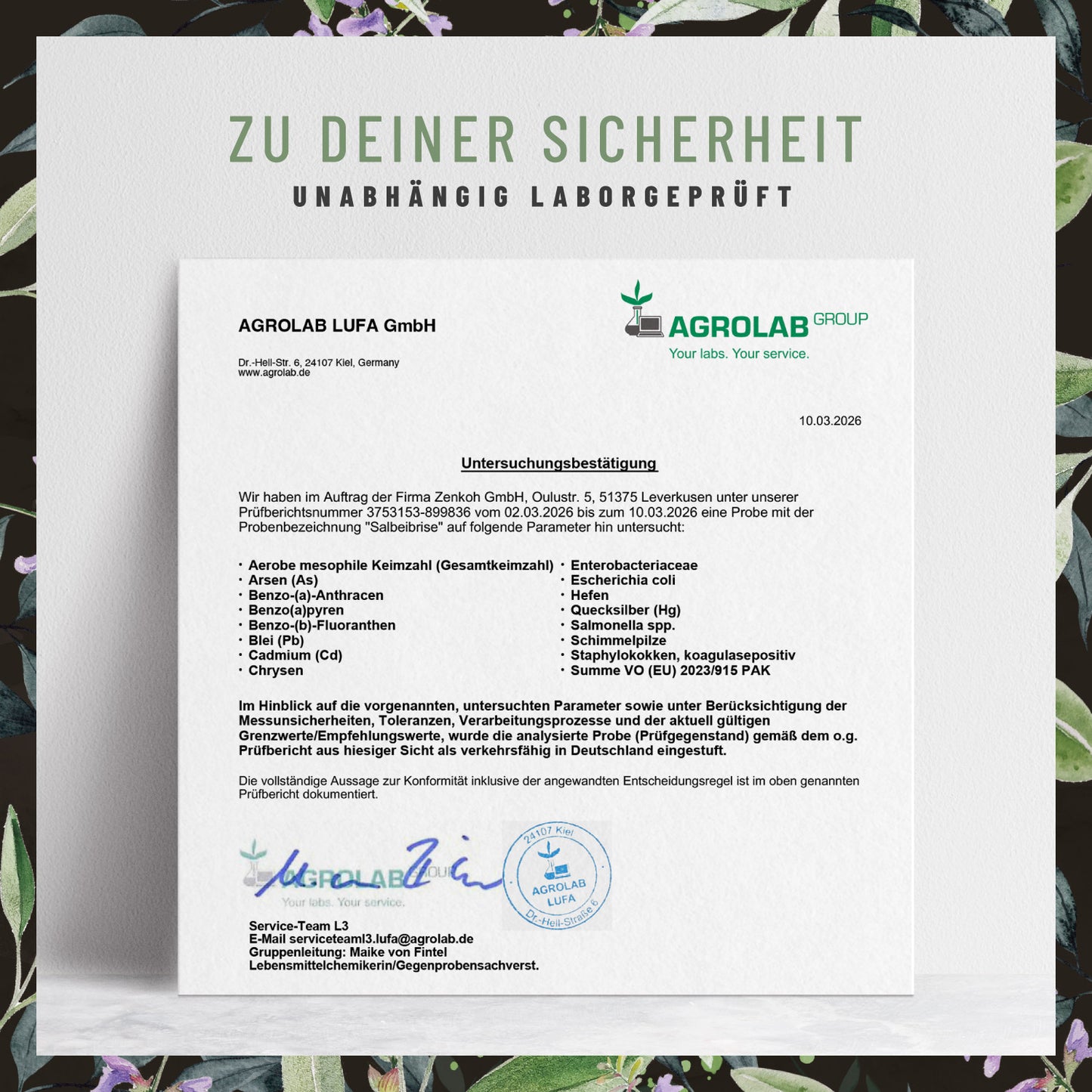 Salbeibrise Salbei-Extrakt Laborzertifikat 