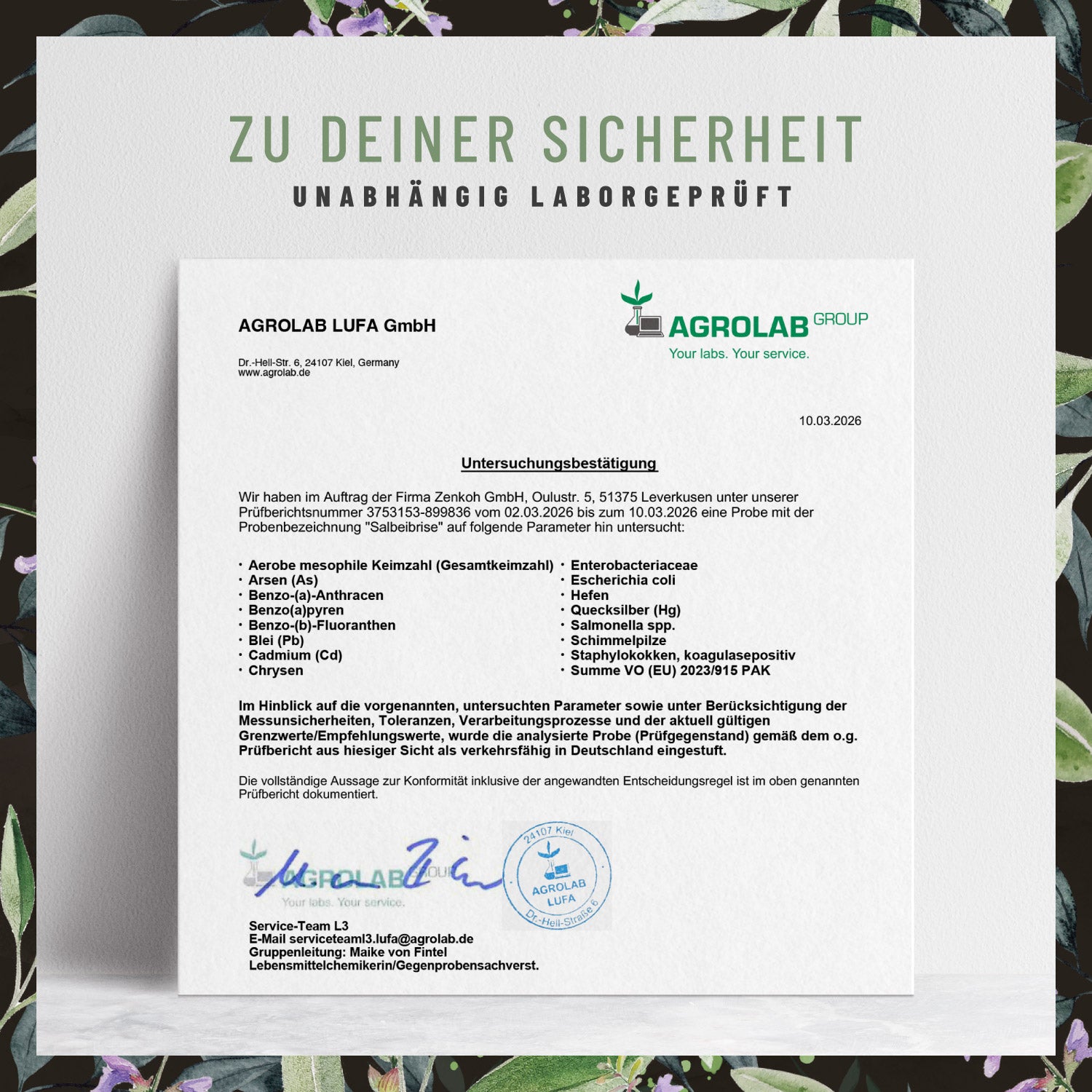 Salbeibrise Salbei-Extrakt Laborzertifikat 