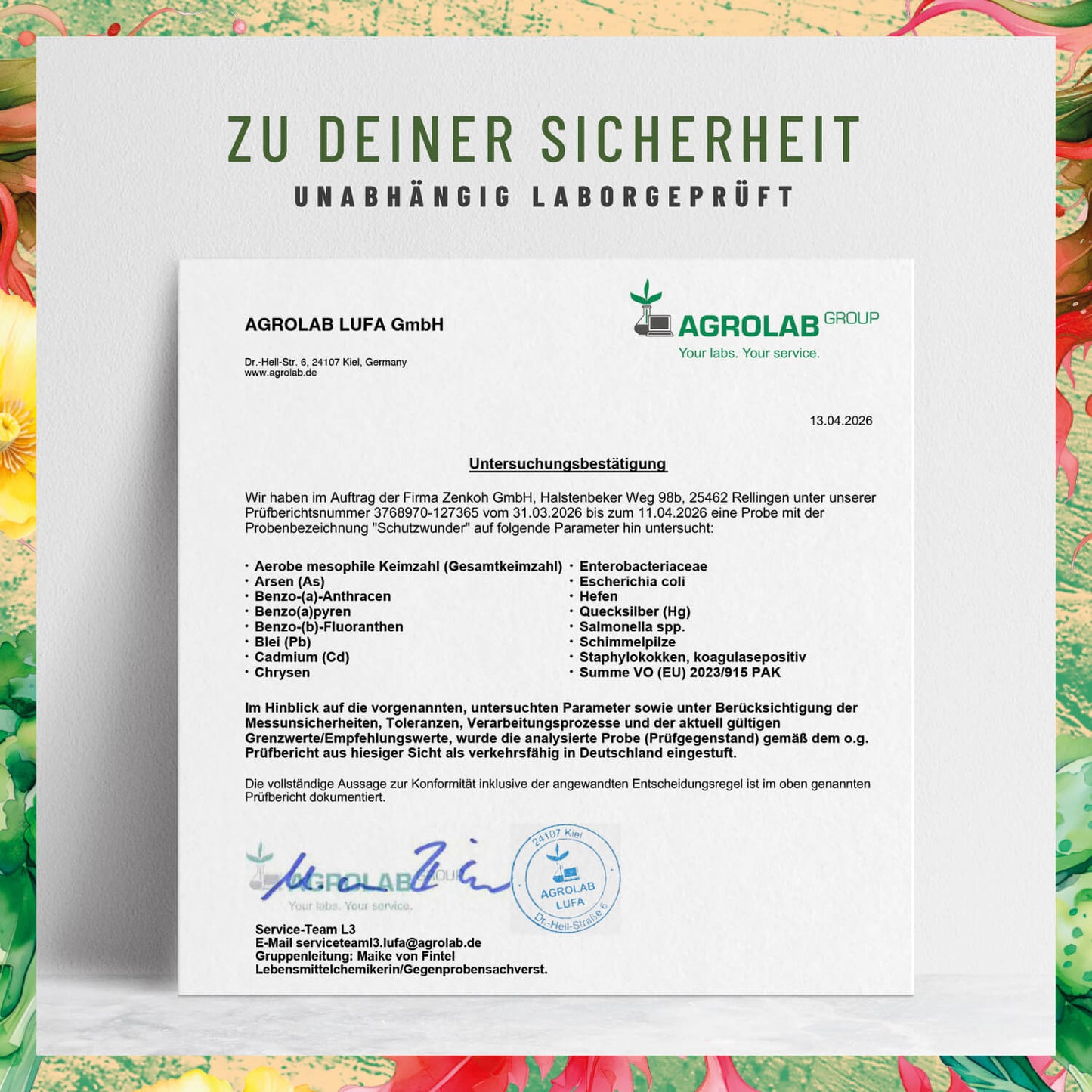 Schutzwunder Antioxidantien-Komplex Laborzertifikat