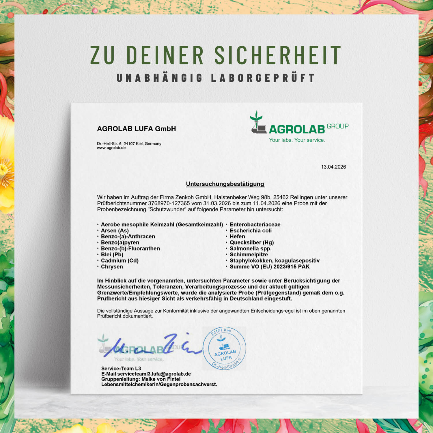 Schutzwunder Antioxidantien-Komplex Laborzertifikat