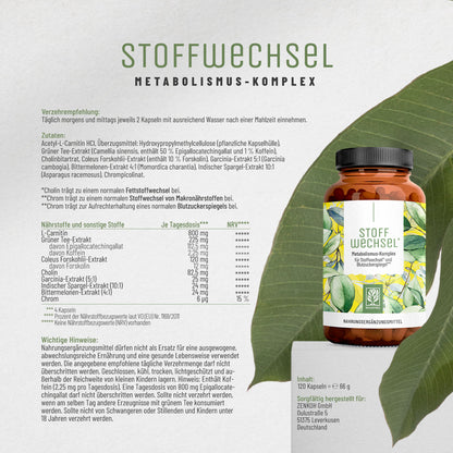 Stoffwechsel NATURTREU: Nährwertangaben, Inhaltsstoffe + Verzehrempfehlung.