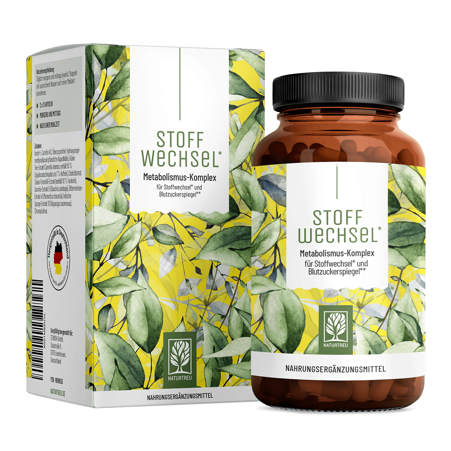 Stoffwechsel von NATURTREU, Metabolismus-Komplex für Stoffwechsel und Blutzuckerspiegel, 120 Stoffwechsel Kapseln für 30 Tage.
