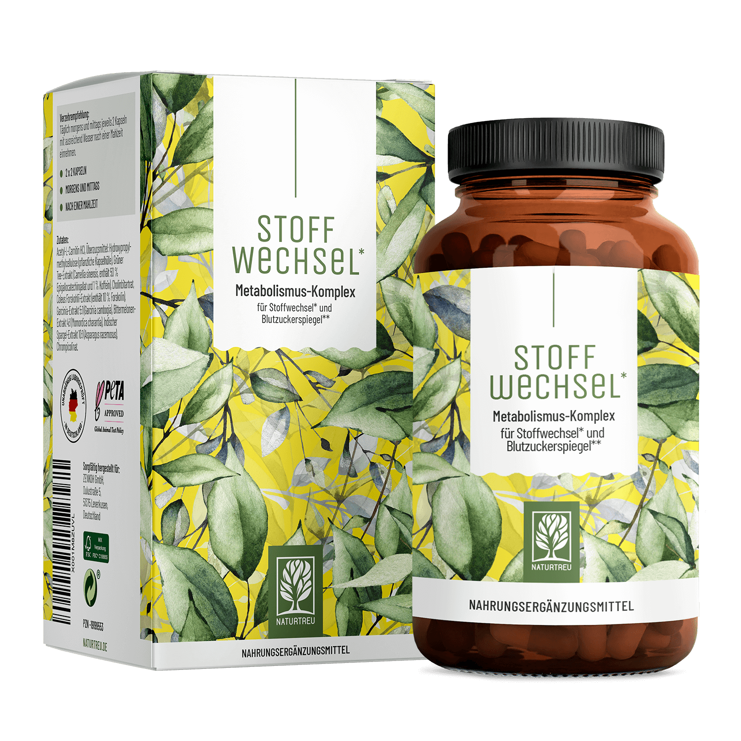 Stoffwechsel von NATURTREU, Metabolismus-Komplex für Stoffwechsel und Blutzuckerspiegel, 120 Stoffwechsel Kapseln für 30 Tage.