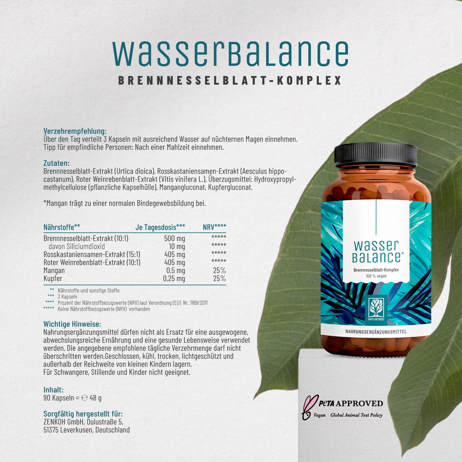 Wasserbalance NATURTREU: Nährwertangaben, Inhaltsstoffe + Verzehrempfehlung.