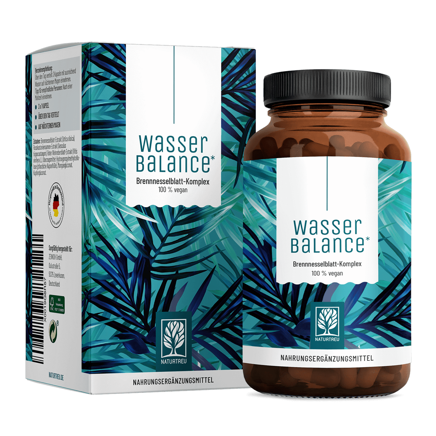Wasserbalance von NATURTREU Brennnesselblatt-Komplex, 90 Brennnessel Kapseln für 30 Tage.