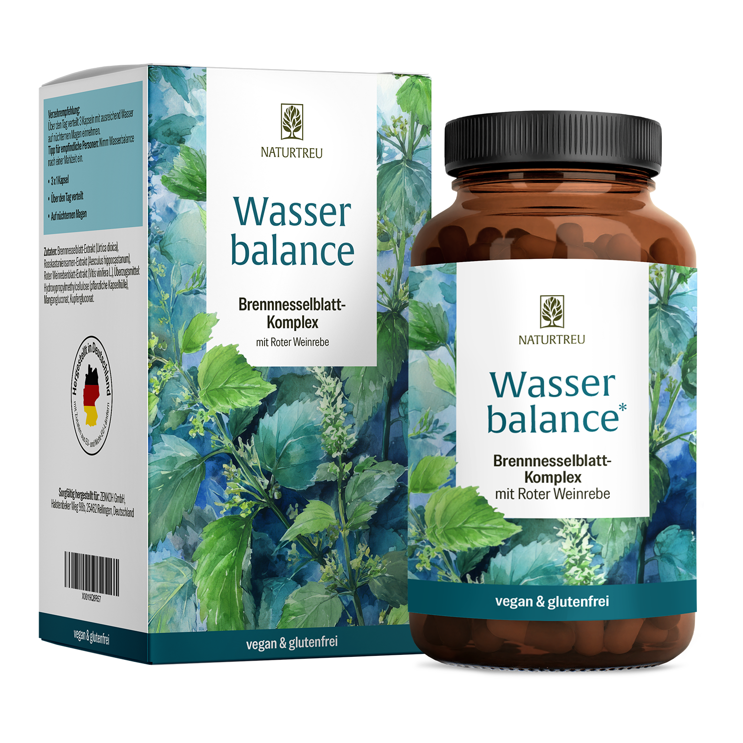 Wasserbalance von NATURTREU Brennnesselblatt-Komplex, 90 Brennnessel Kapseln für 30 Tage.
