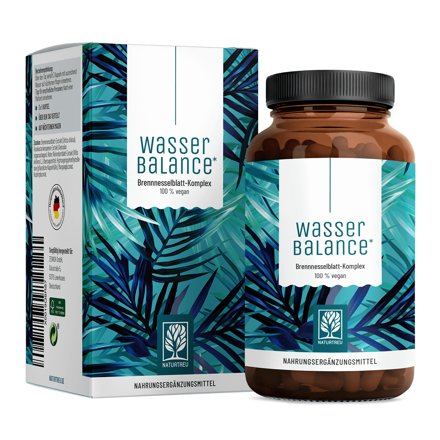 Wasserbalance von NATURTREU Brennnesselblatt-Komplex, 90 Brennnessel Kapseln für 30 Tage.